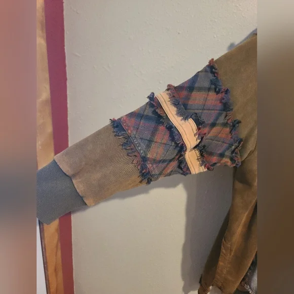 New Oli & Hali Oversized Patchwork Mineral Wash Hoodie with Plaid Accents Sz M/L - Picture 6 of 16